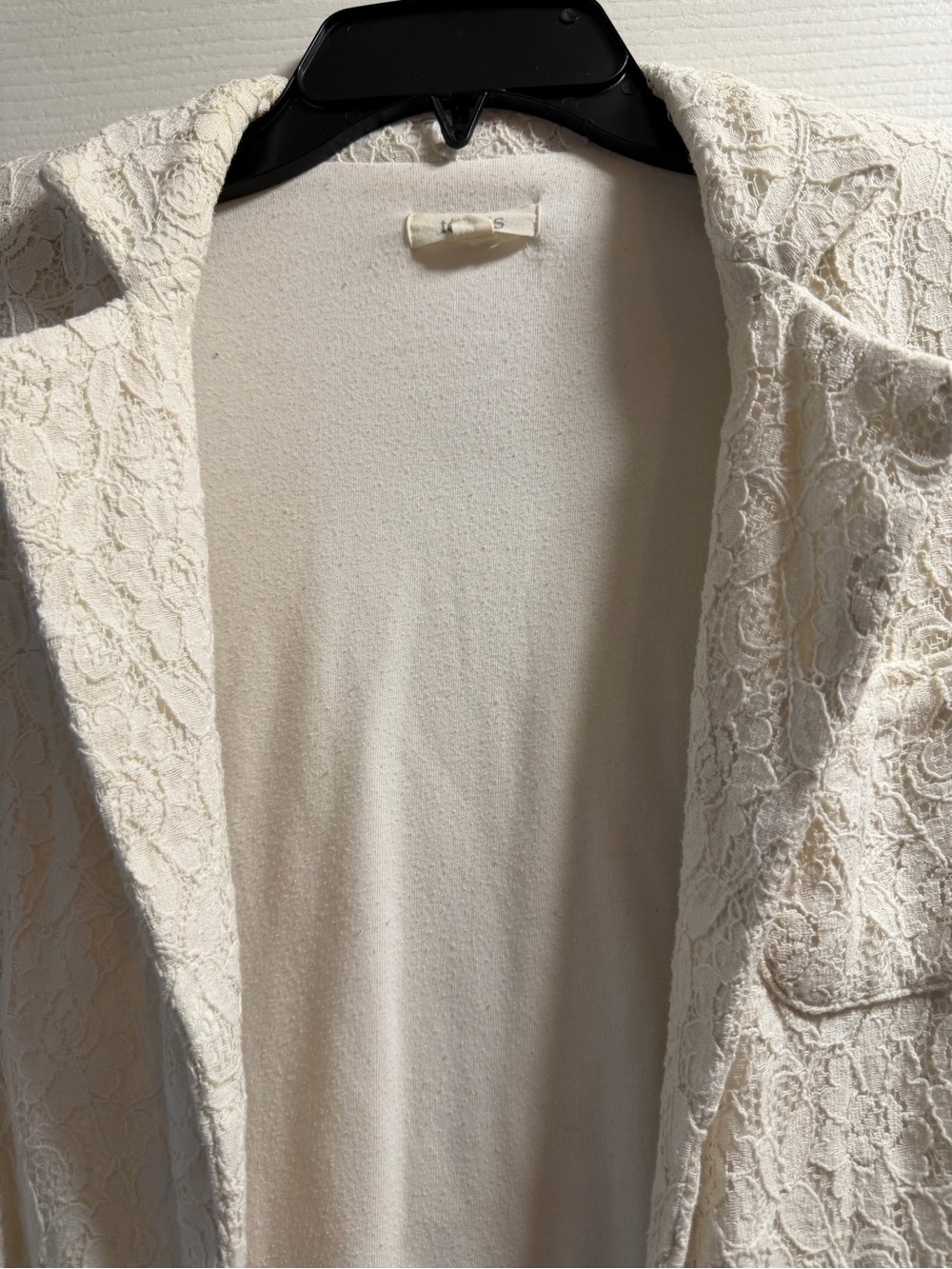tennis Ivory Lace Open Front Blazer Cardigan with Patch Pockets S - Picture 2 of 9